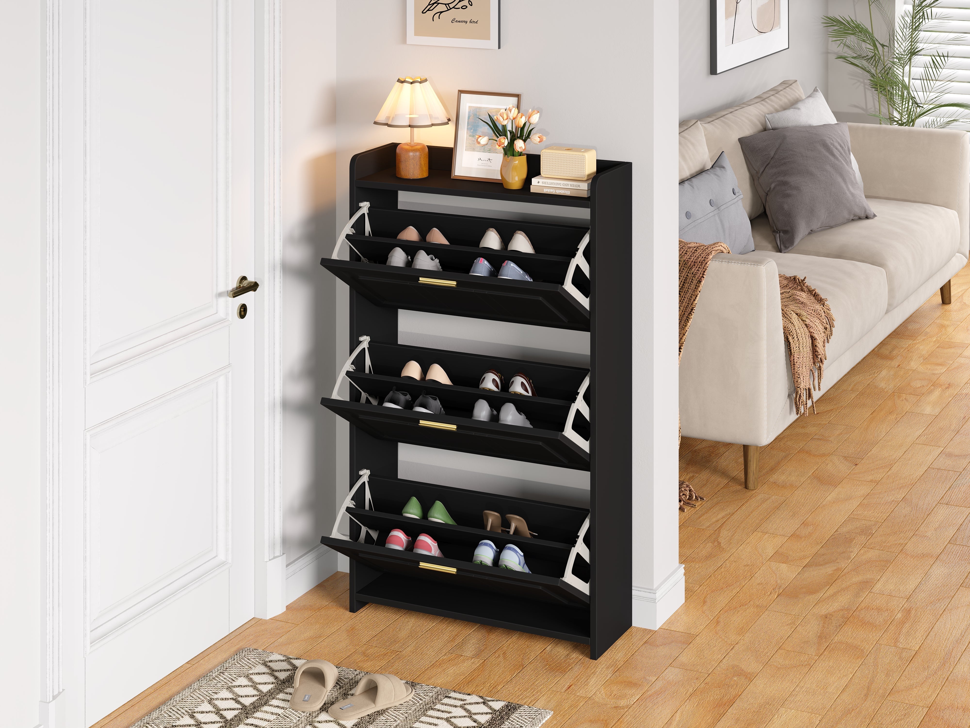Shoe Cabinet 70x24x120cm 6 Compartments - Black