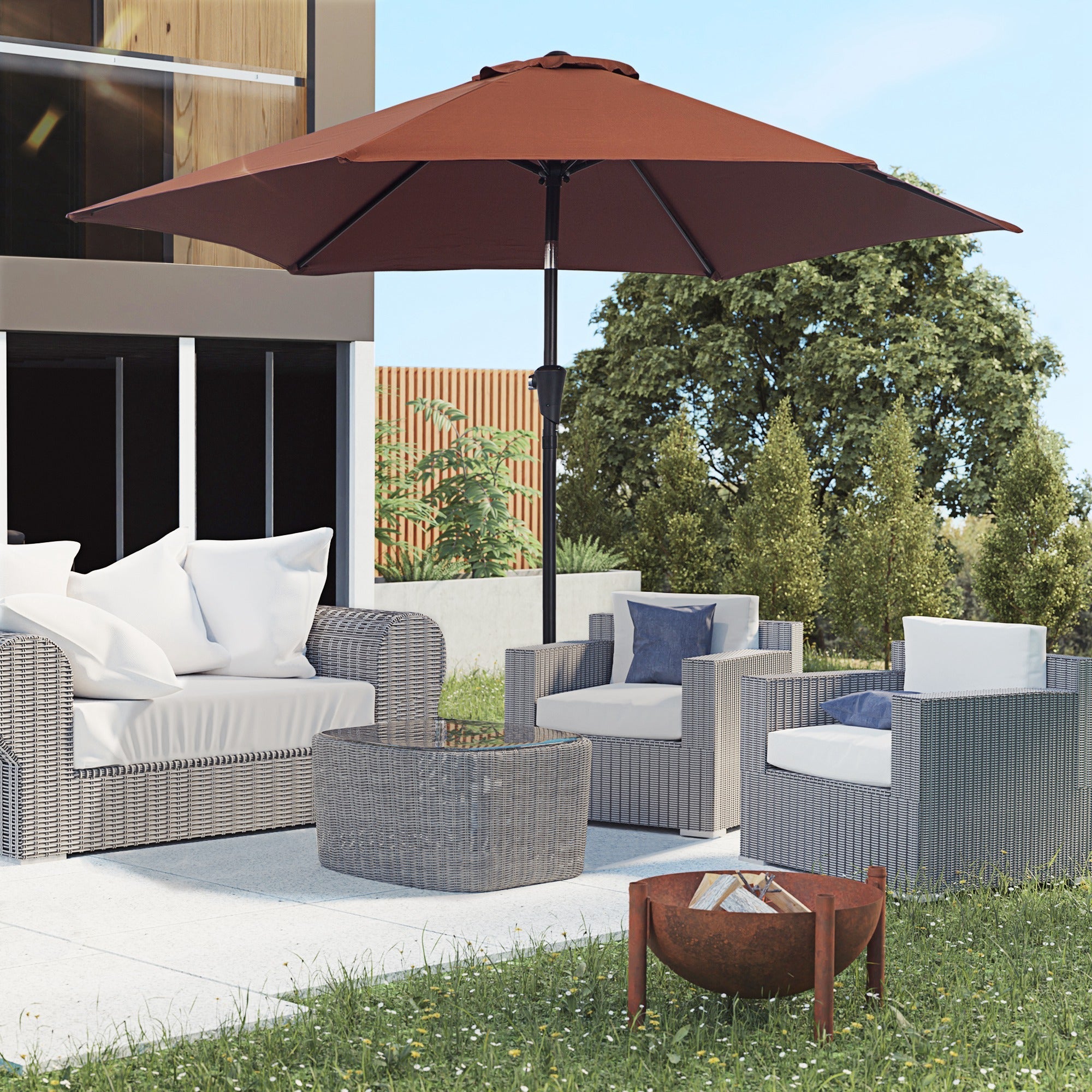 Tilting Parasol Hand Crank 2.7m Aluminum 180g/m² Polyester, Brown