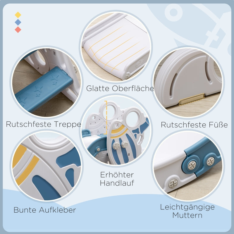 Rocket Slide for Toddlers with Sticker Set and Rocket Design, Blue