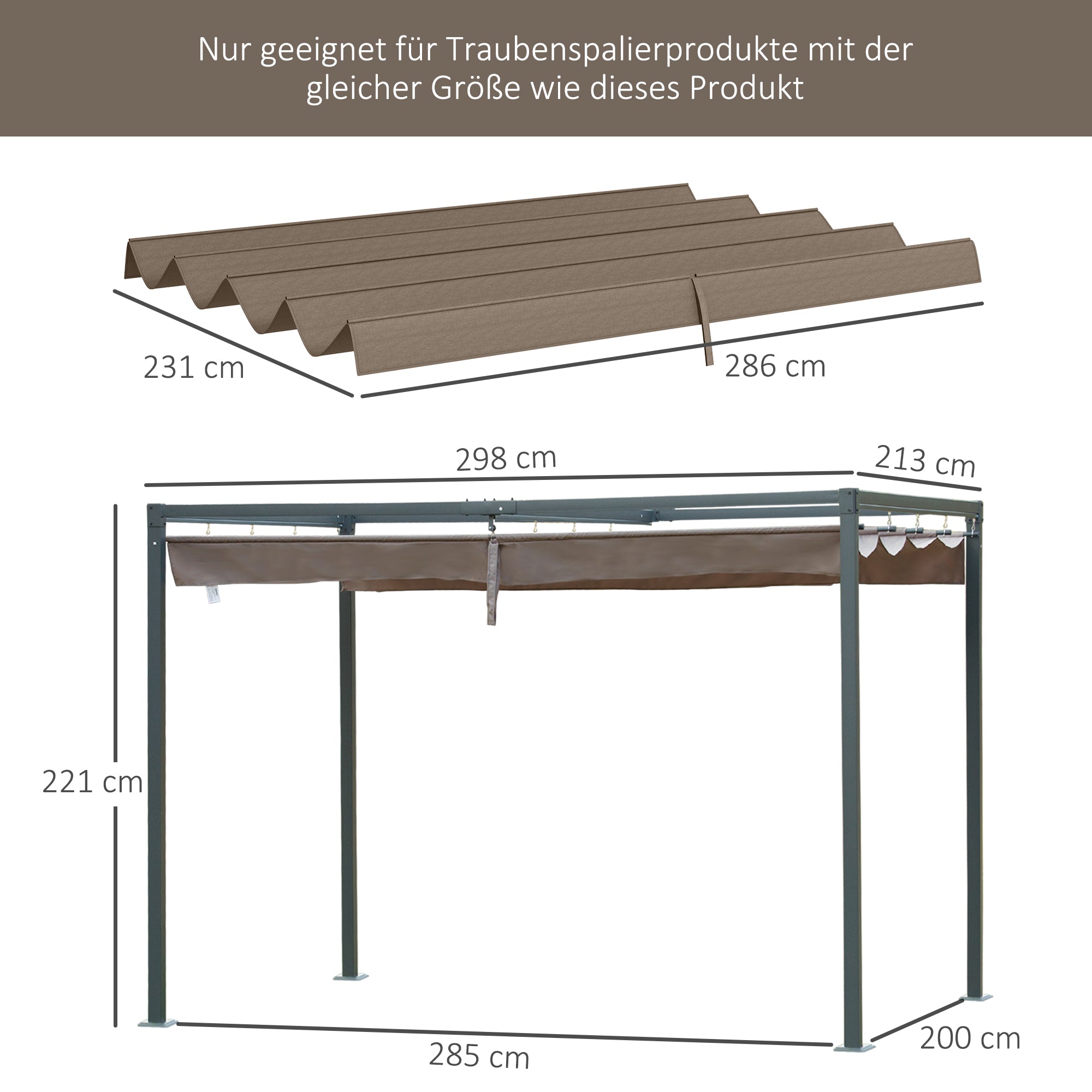 Replacement Roof for Pergola, Water-Resistant Retractable Wave Canopy, UV Protection 30+