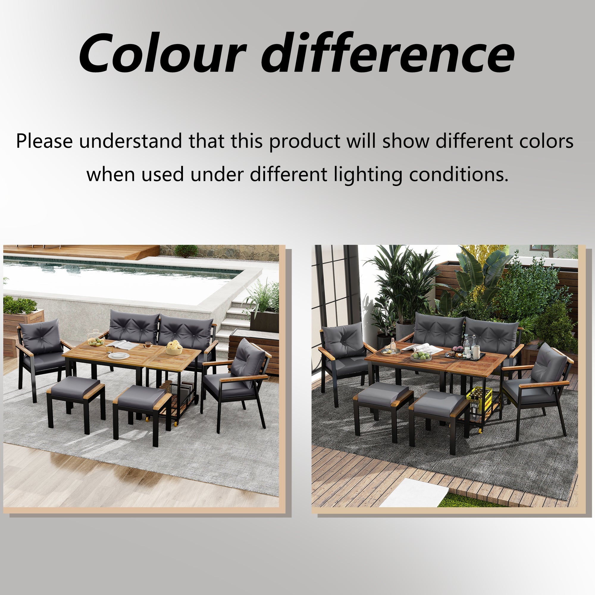 Dining Set, 6-7 Seater with Armchairs & Removable Trolley, Acacia Wood