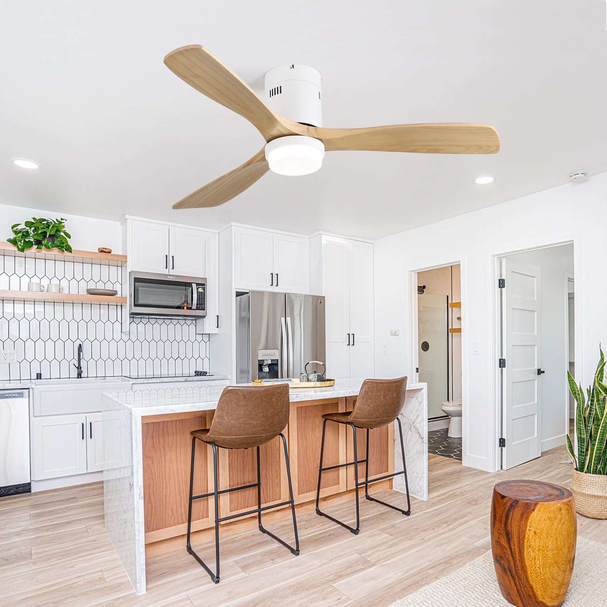 52-inch Ceiling Fan with Remote, 6 Speed, 18W LED Light, Solid Wood