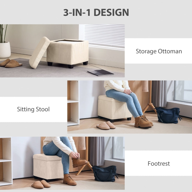 Storage Ottoman Bench Footstool 40cm Storage Chest Corduroy Beige