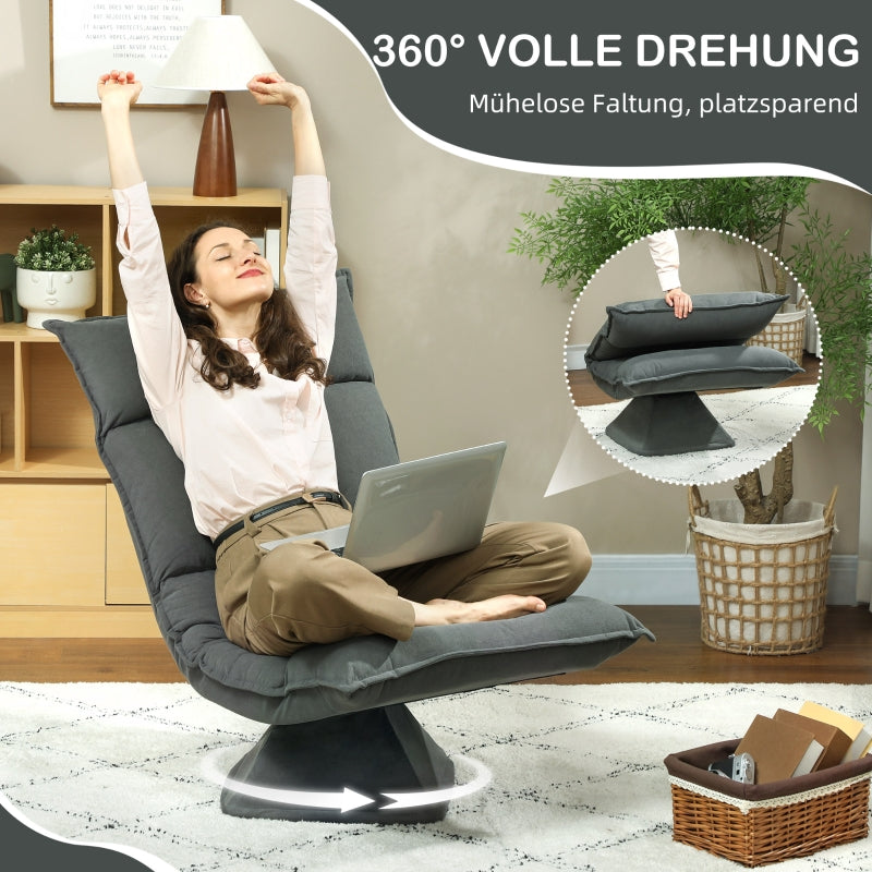 Floor Chair 360° Rotatable, 5-Way Adjustable Backrest, Foldable, Dark Gray
