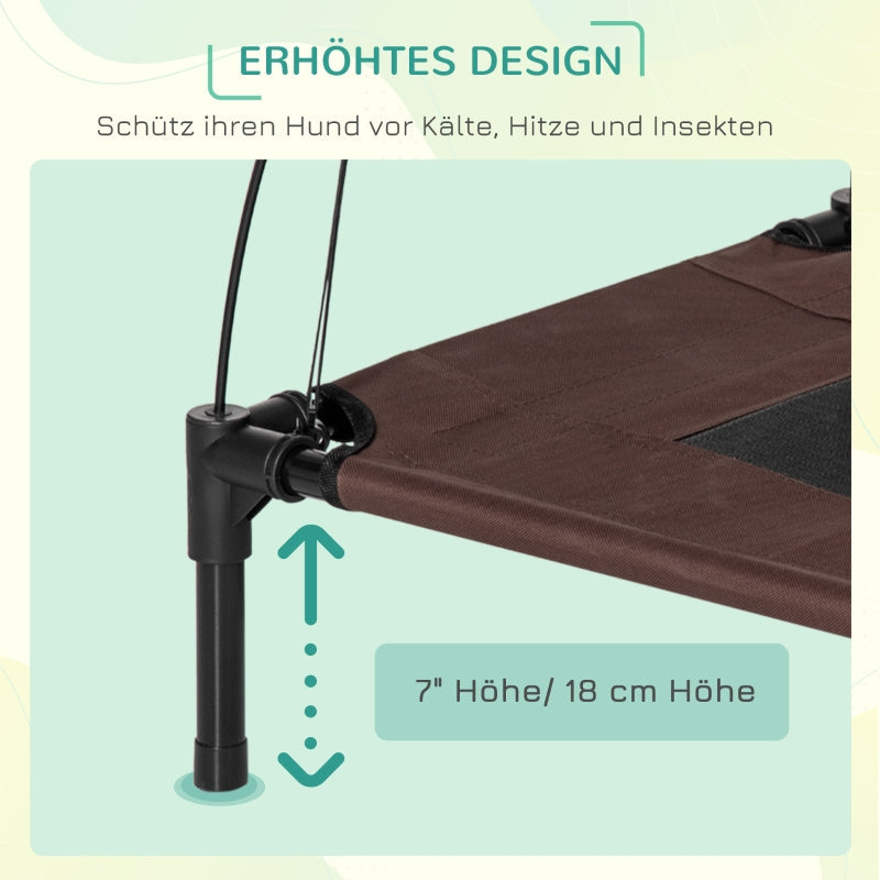 Outdoor-Haustierbett, erhöhtes Hundebett mit Überdachung, Taftgewebe, Kaffee