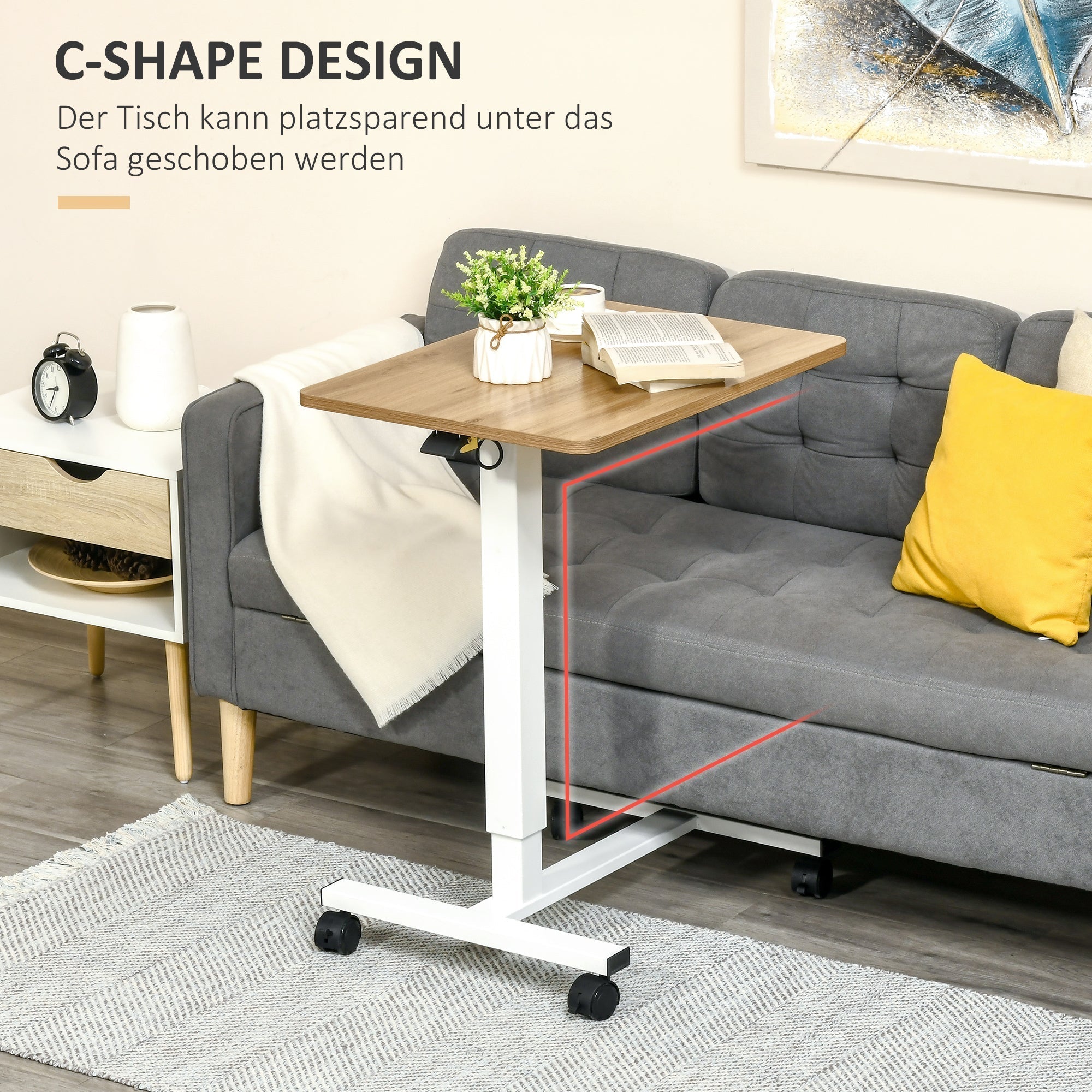 Sit-Stand Desk, Height-Adjustable C-Shaped Laptop Table 70-110 cm, Natural White