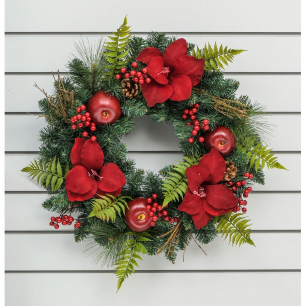 60cm Amaryllis/Apple Wreath Red - Rathwood Store