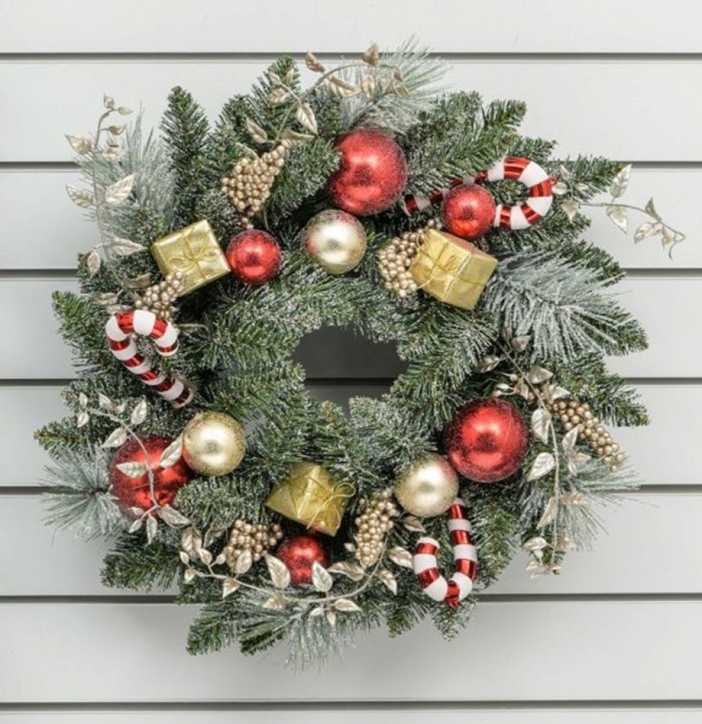 60cm Candy Cane/Ball Wreath - Rathwood Store