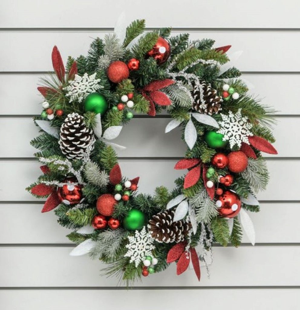 60cm Glitter Leaf/Ball Wreath Multicolor - Rathwood Store