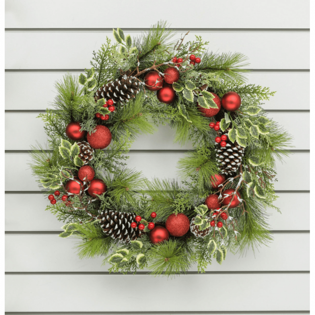 60cm Rattan Red Ball Wreath - Rathwood Store