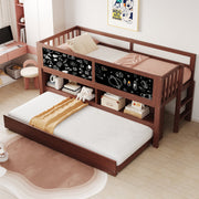 Extendable House Bed 90x200cm with Chalkboard, Storage & Climbing Ladder - Solid Wood Brown
