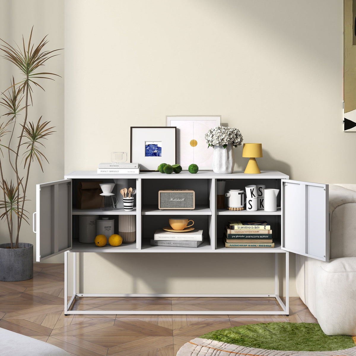 Metal Accent Cabinet Sideboard Buffet Storage 120x40x75cm - White
