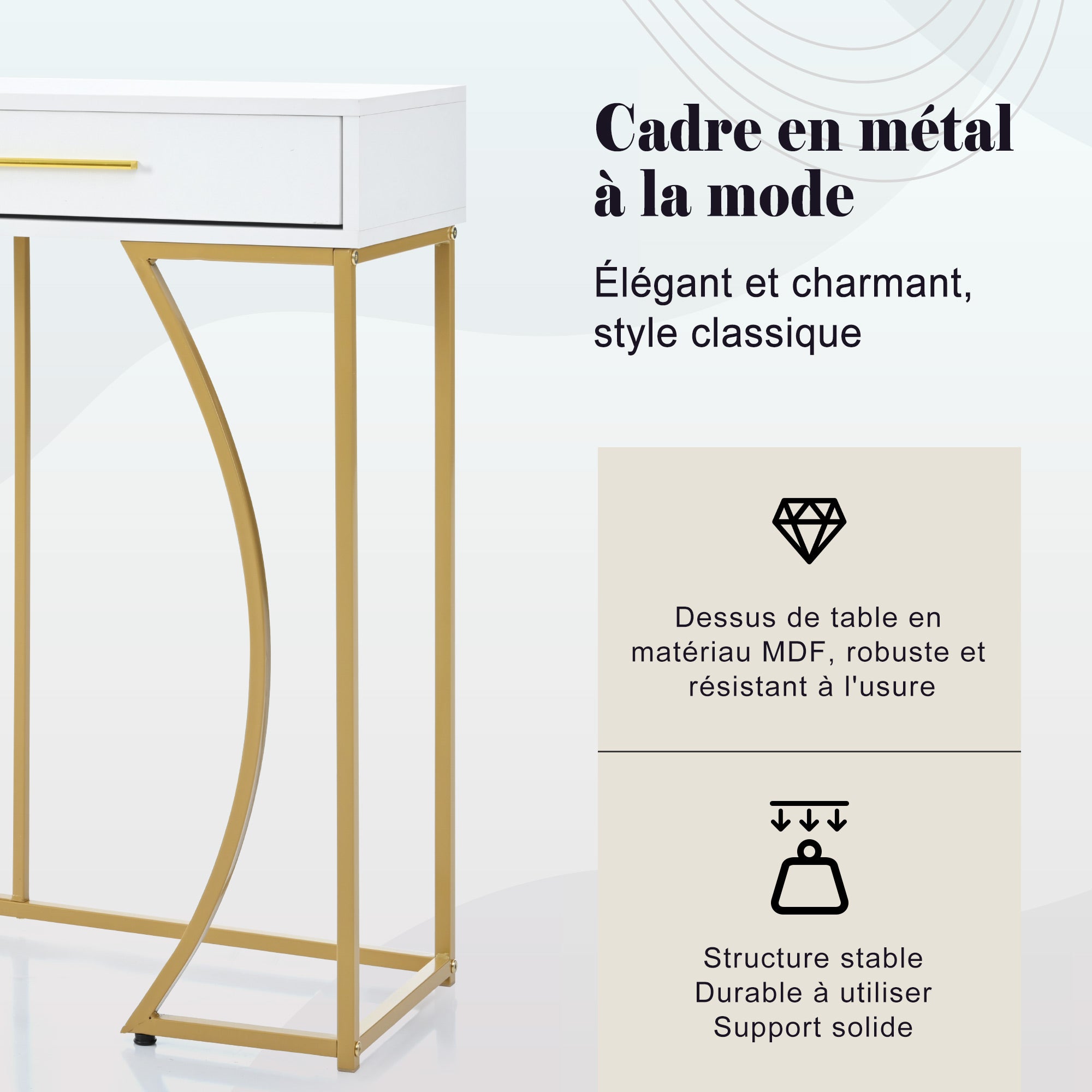 Console Table 2-Drawer Luxury Hallway Side Table 110x32x85 cm White/Gold
