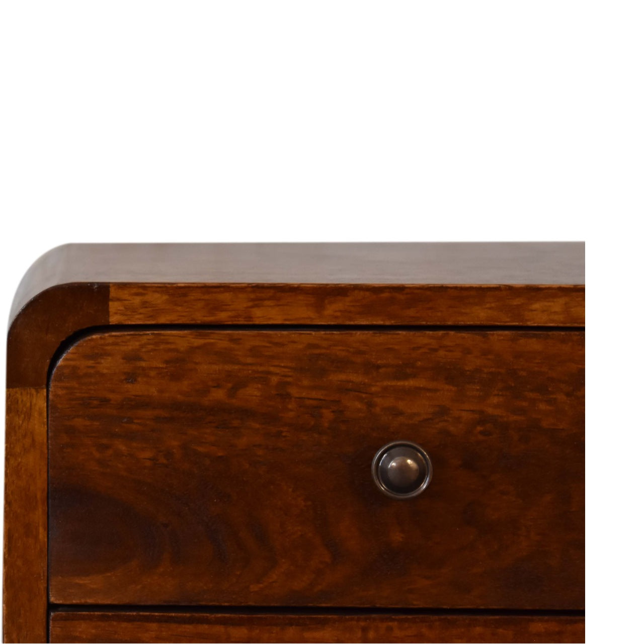Mini Chestnut Curved Bedside, 2 Drawers, Solid Wood Dark Brown