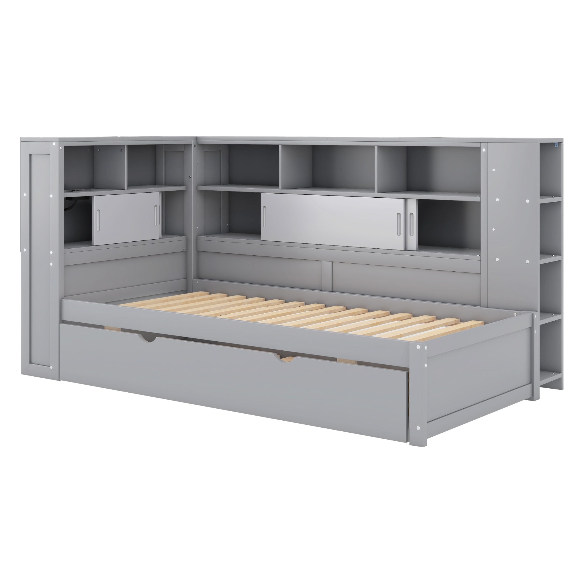 Daybed Sofa Bed 90x200cm Pull-out Storage USB Port - Grey Chipboard
