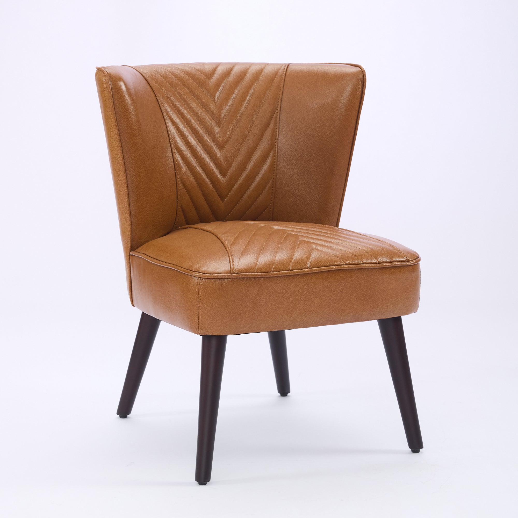 Lounge Chair Armless Genuine Leather Solid Rubberwood Base - Light Brown