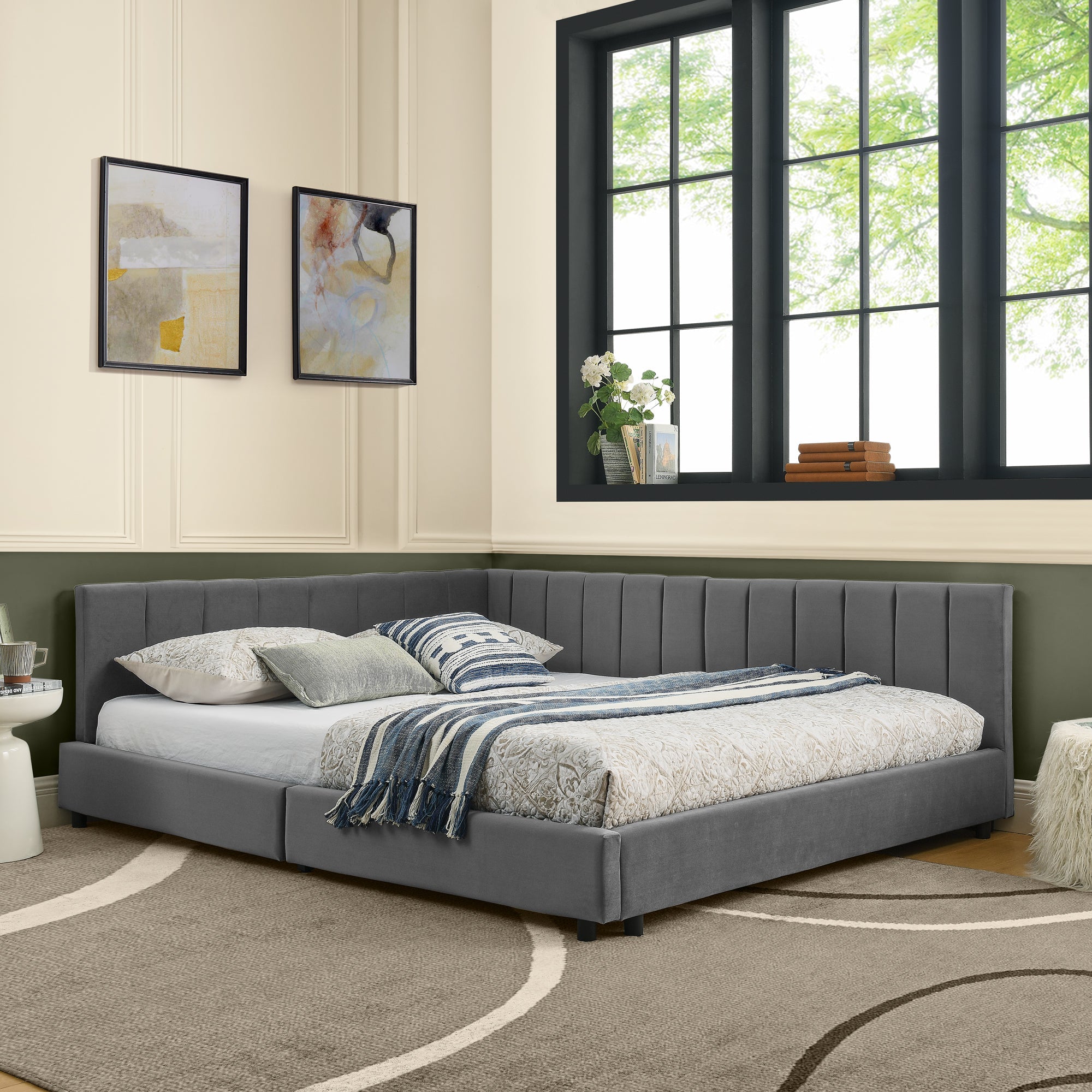 Double Bed High Backrest 160x200cm, Dark Grey Velvet