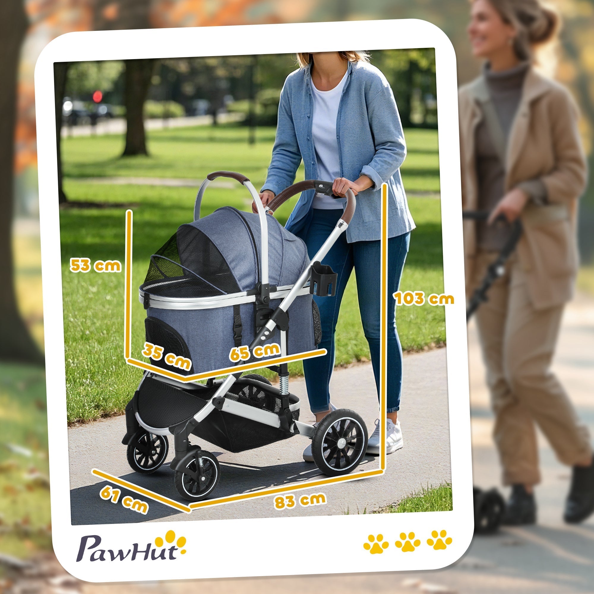 Dog Stroller, 3-in-1 Foldable Buggy with Cushion, Dark Blue