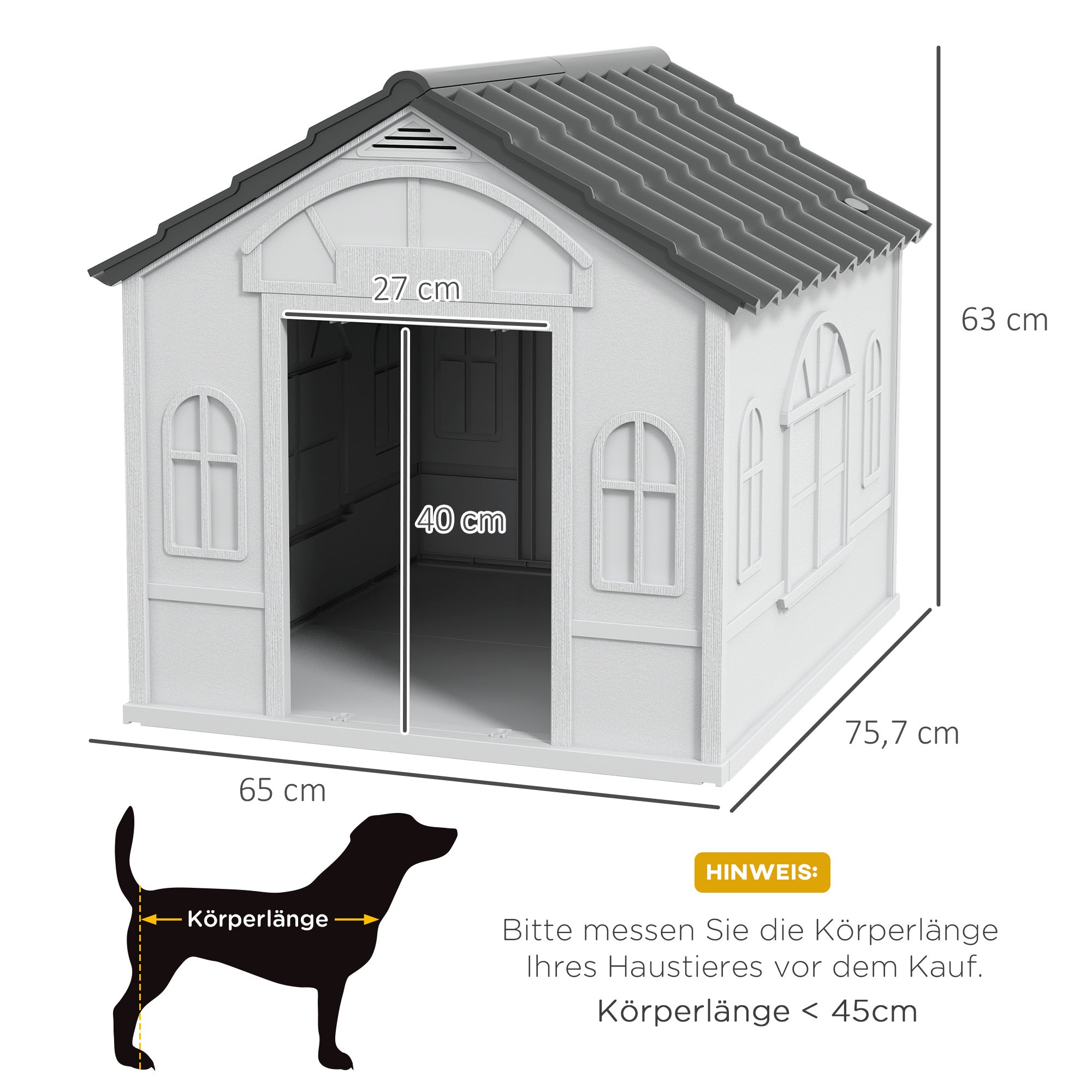 Dog House, Gable Roof, Weatherproof, Grey