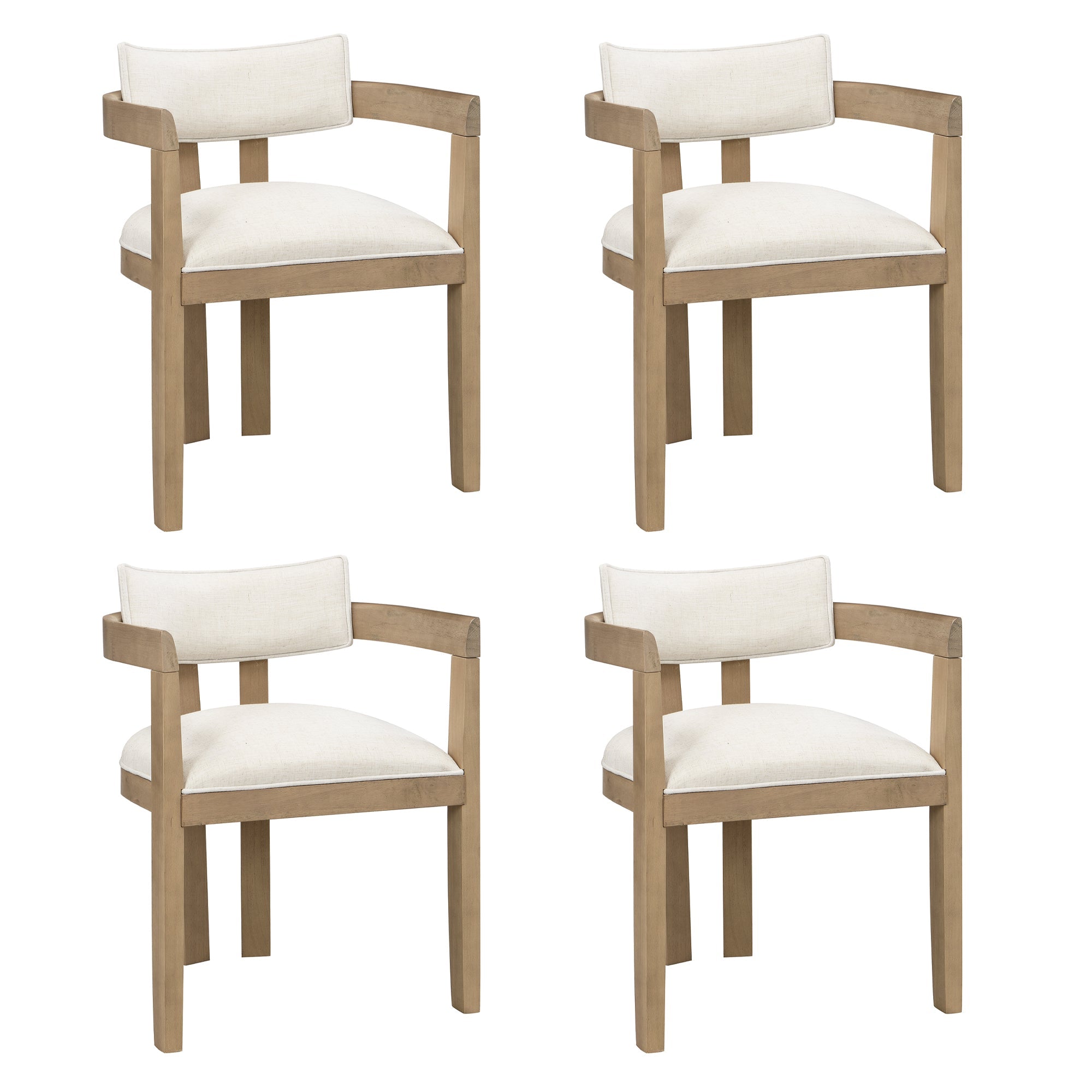 4 Solid Wood Dining Chairs Modern Style Linen Fabric Natural Color