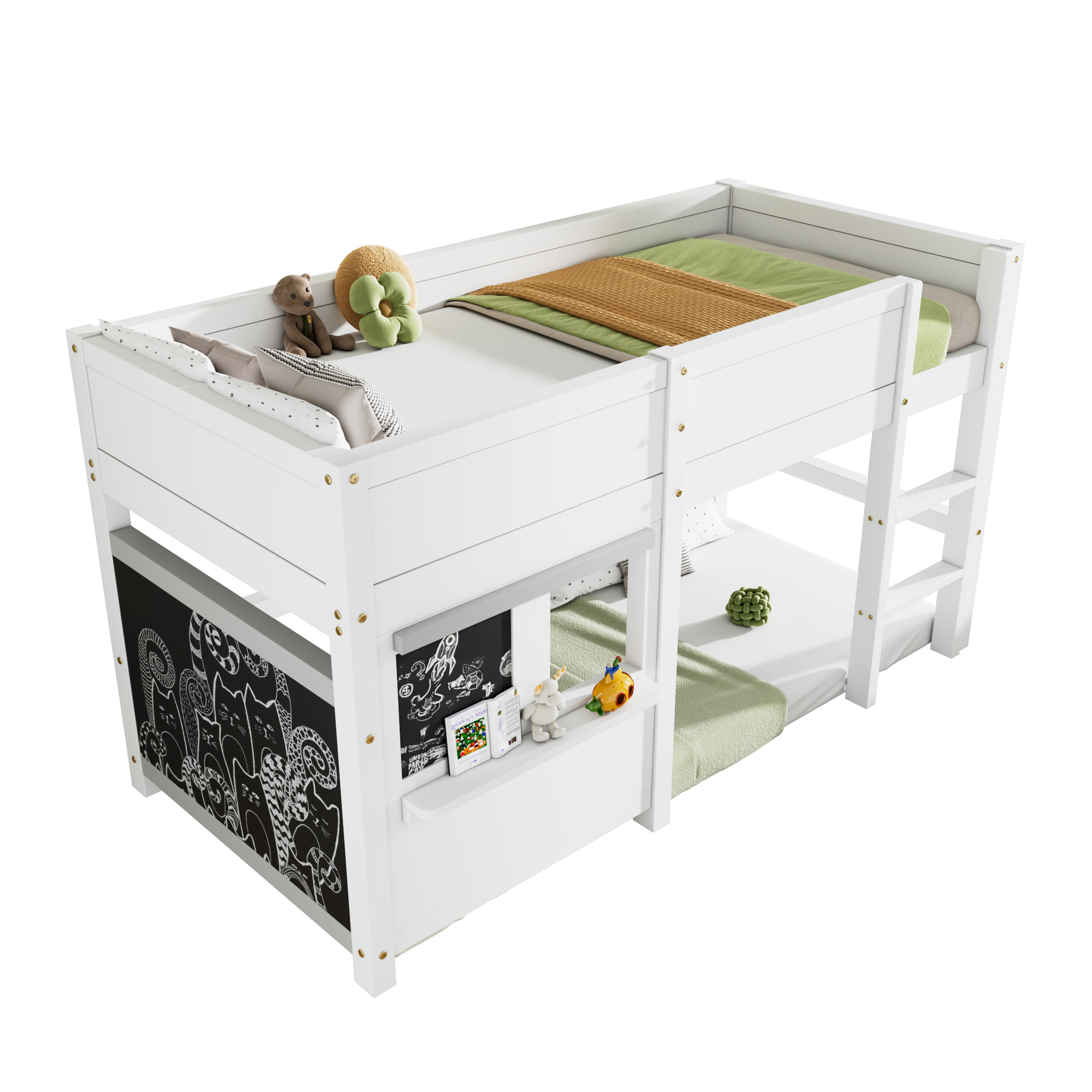 House Bunk Bed 90x200cm Graffiti Boards Small Shelf - White