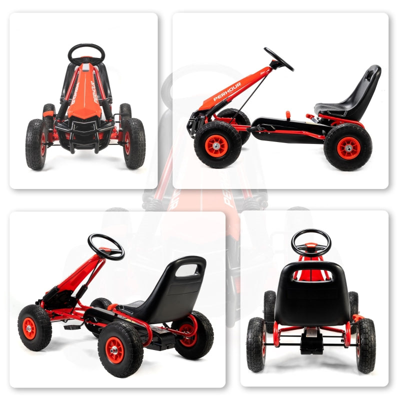 Pedal Go-Kart for Children with Adjustable Seat and EVA Wheels, Red