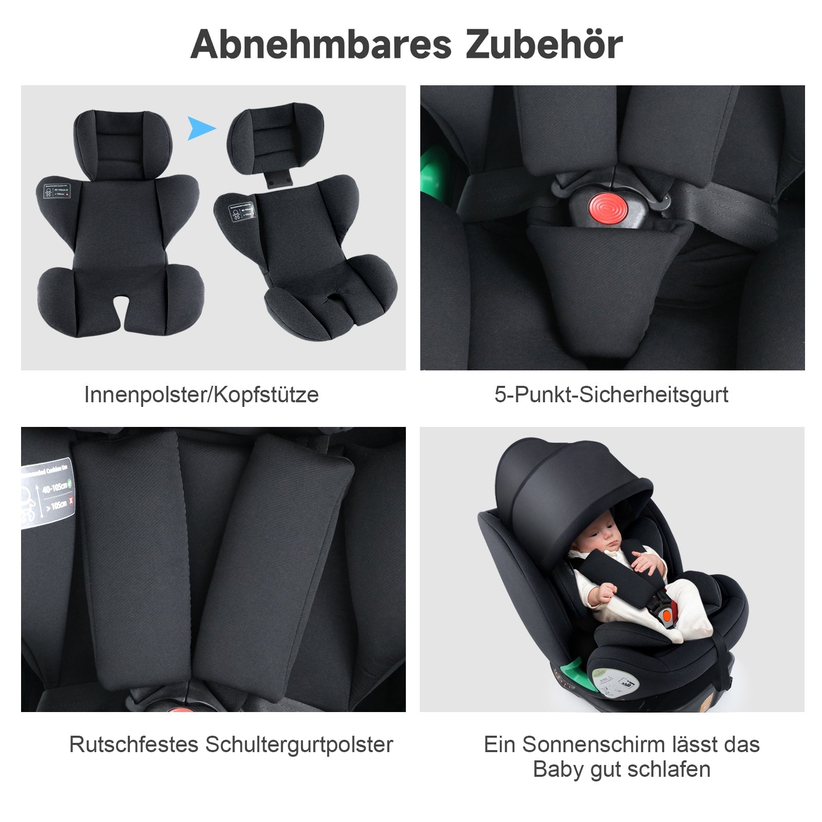 Child Car Seat i-Size 360° Rotatable ISOFIX 0-36kg with Sunshade and Cup Holder