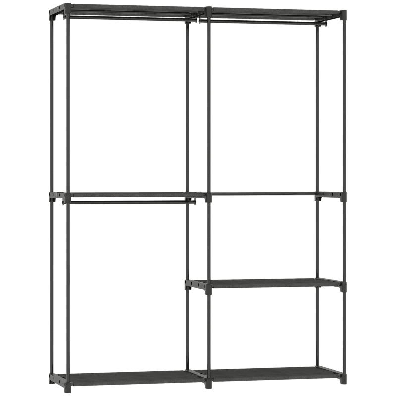 Portable Clothes Rack Metal Frame Storage Shelves - Black