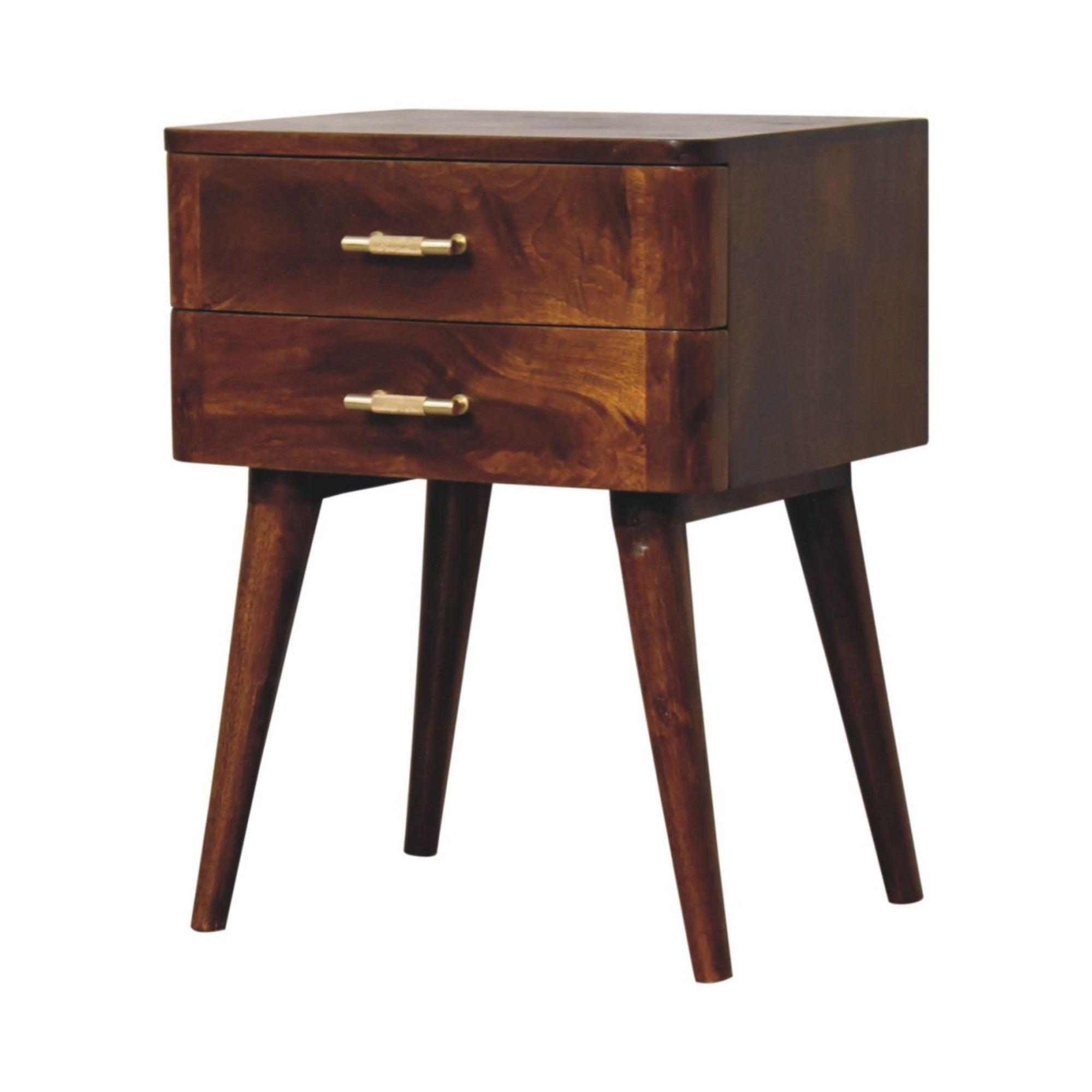 Solid Wood T-Bar Nordic Bedside, 2 Drawers, Dark Brown