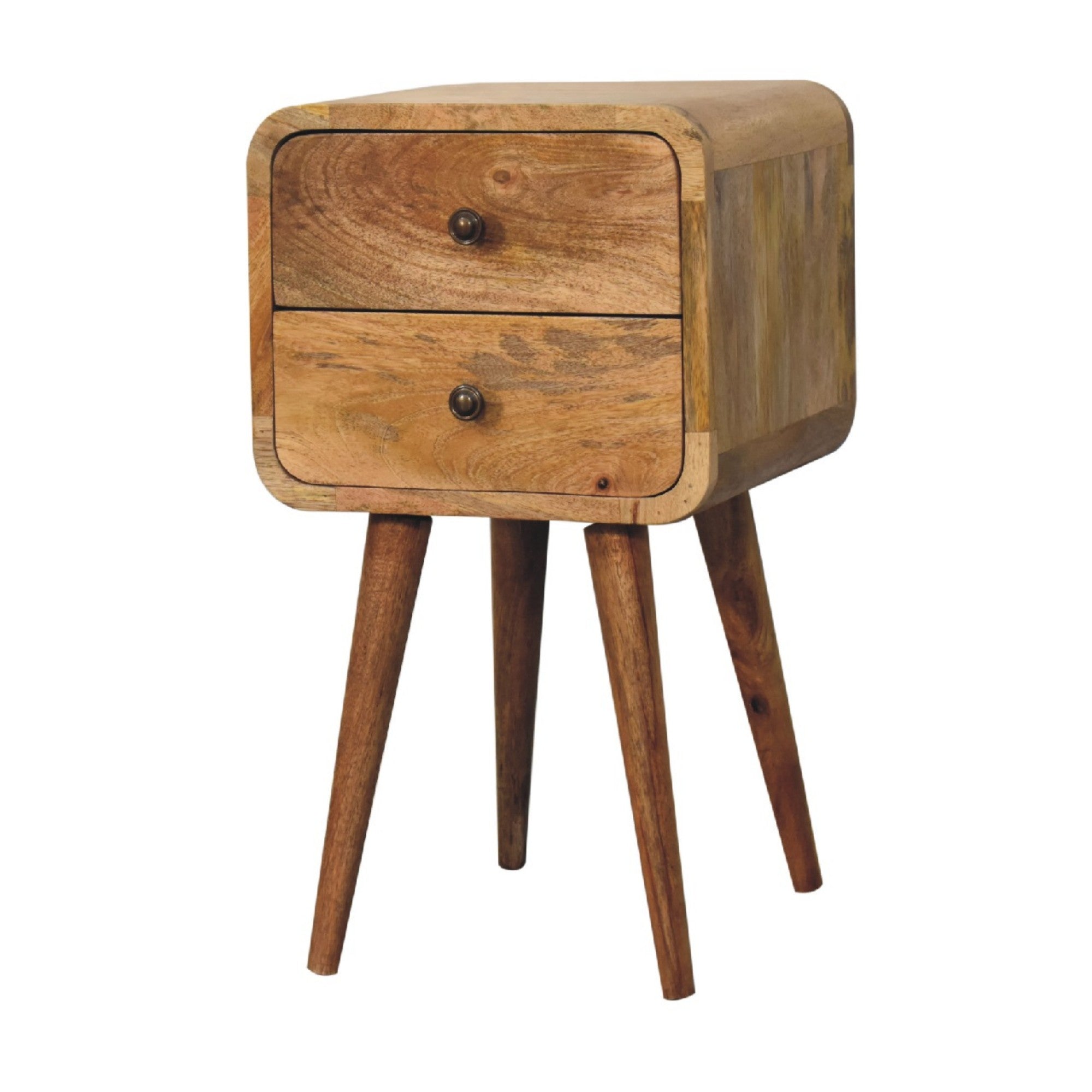 Bedside Mini Curved, 2 Drawers, Solid Wood Oak-ish