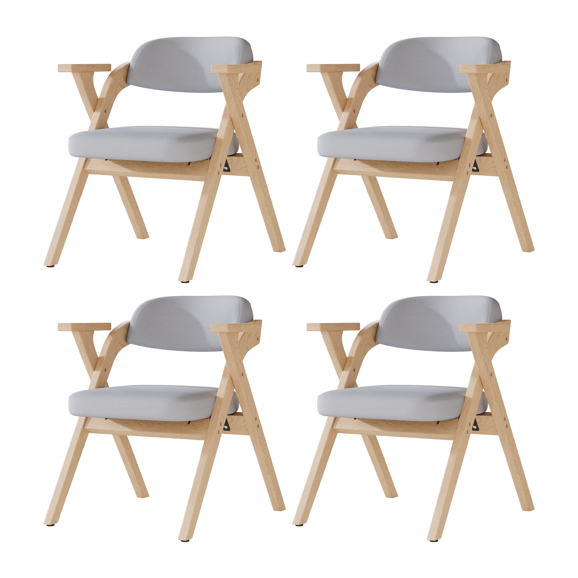 4 Folding Dining Chairs, Solid Wood and Foldable, Grey Linen