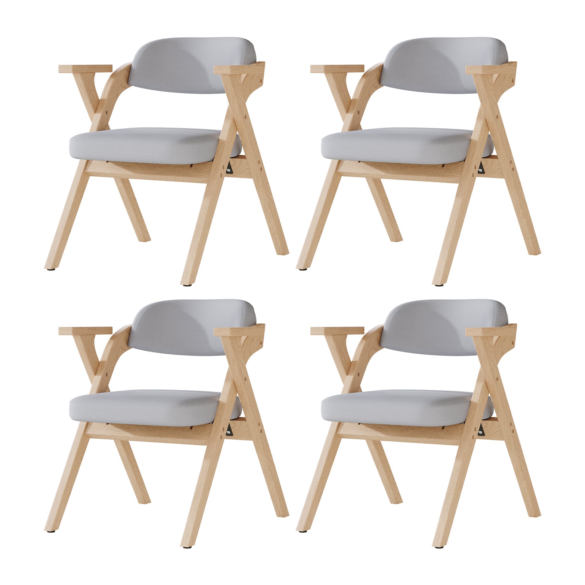 4 Folding Dining Chairs, Solid Wood and Foldable, Grey Linen