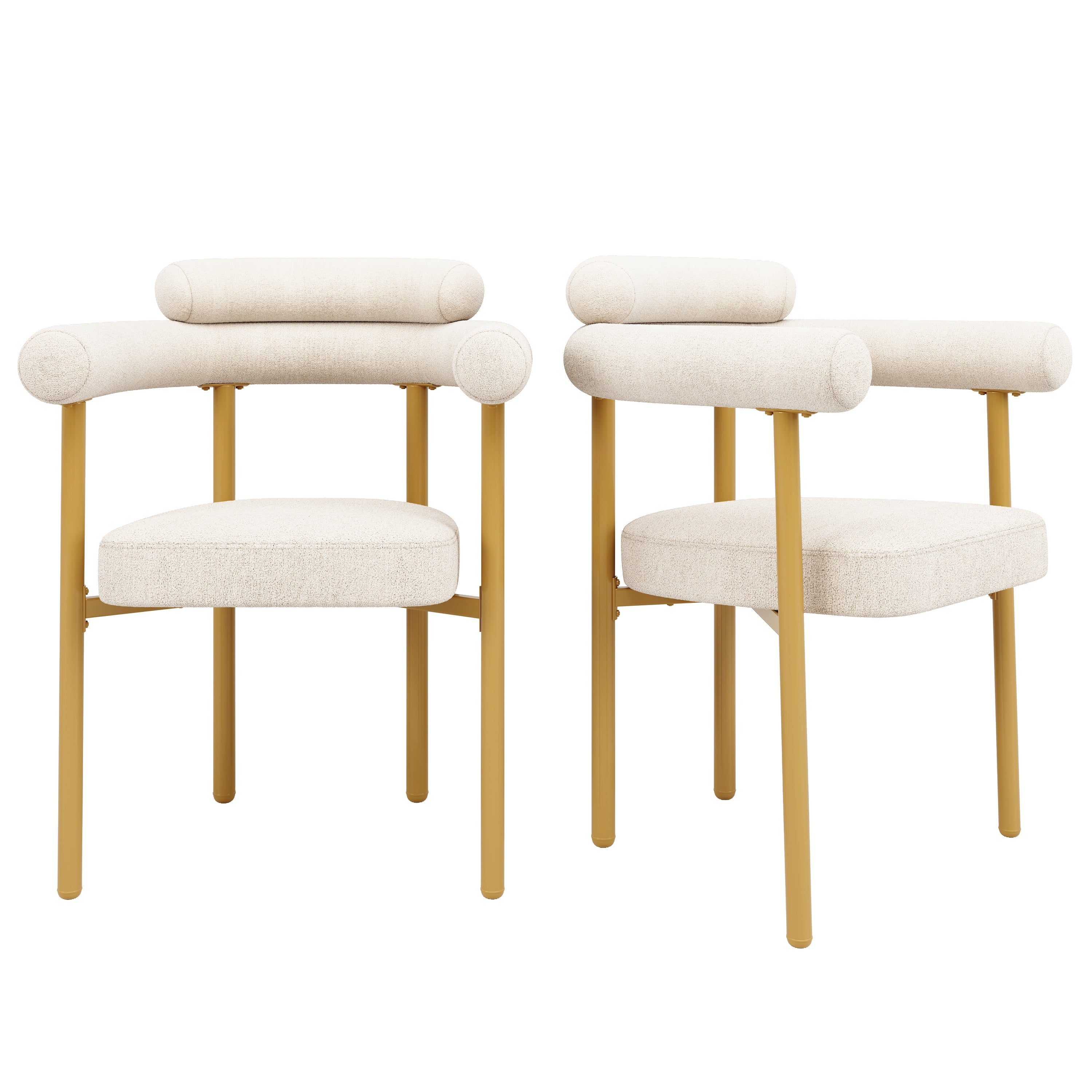 2 Dining Chairs Modern Ring Seats Gold Legs - Beige Suede