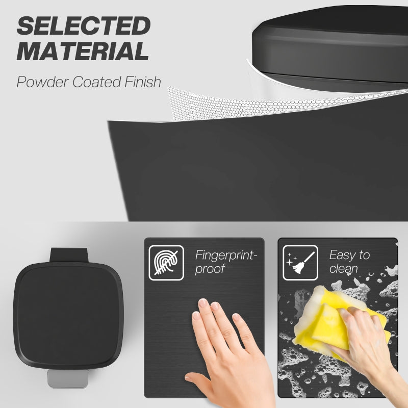 12L Modern Boxy Kitchen Bin Metal Black