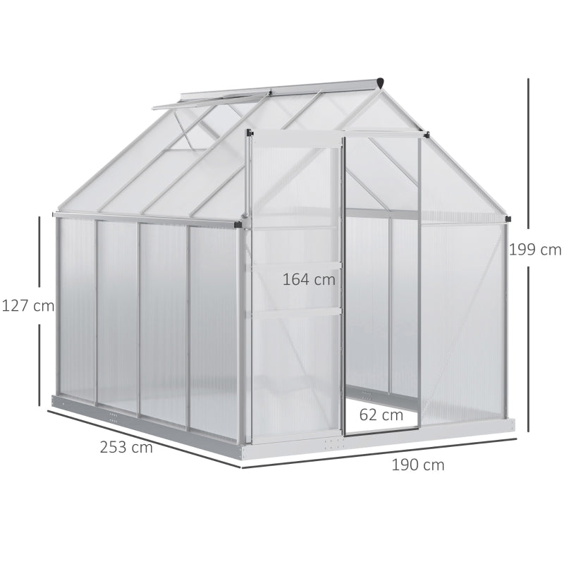 Walk-In Greenhouse, 190 x 253 cm Polycarbonate, Silver-Tone