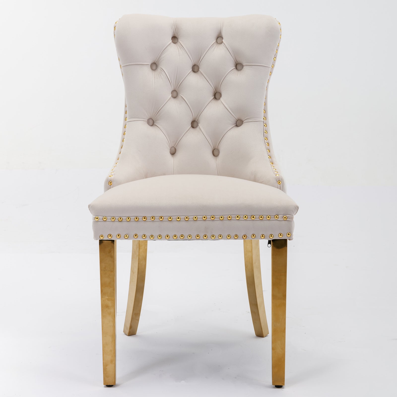 A&A Furniture Nikki Collection Tufted Velvet Dining Chair Set of 2 Gold Legs - Beige/Gold