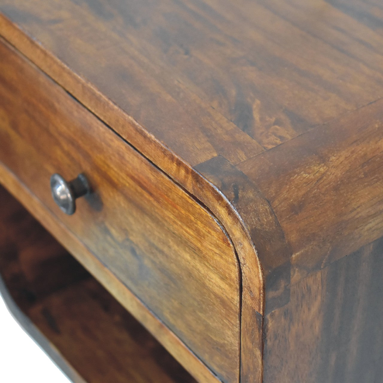 Floating Bedside, Mini Curve 1 Drawer Open Slot, Solid Wood Dark Brown