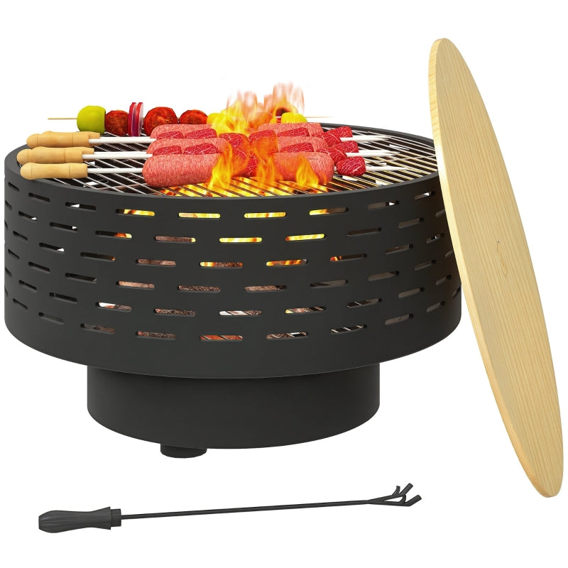 Fire Pit 3-in-1 Ø60cm Grill Grate Spark Screen Poker Stainless Steel Charcoal Grey