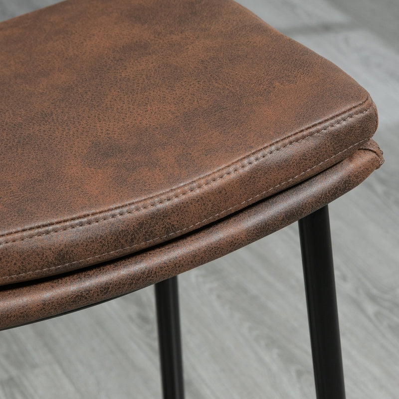 Breakfast Bar Stools Set of 2, Industrial Curved Seat Steel Frame, Brown Microfibre