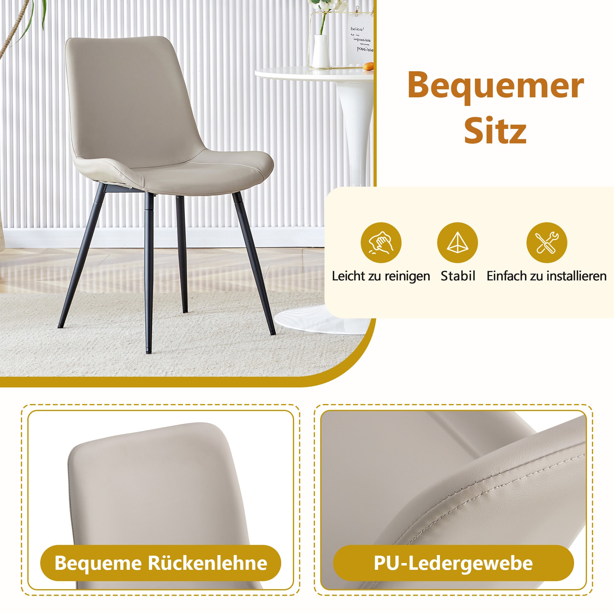 Dining Set 160cm Rectangular Storage 4 PU Chairs - Warm Grey