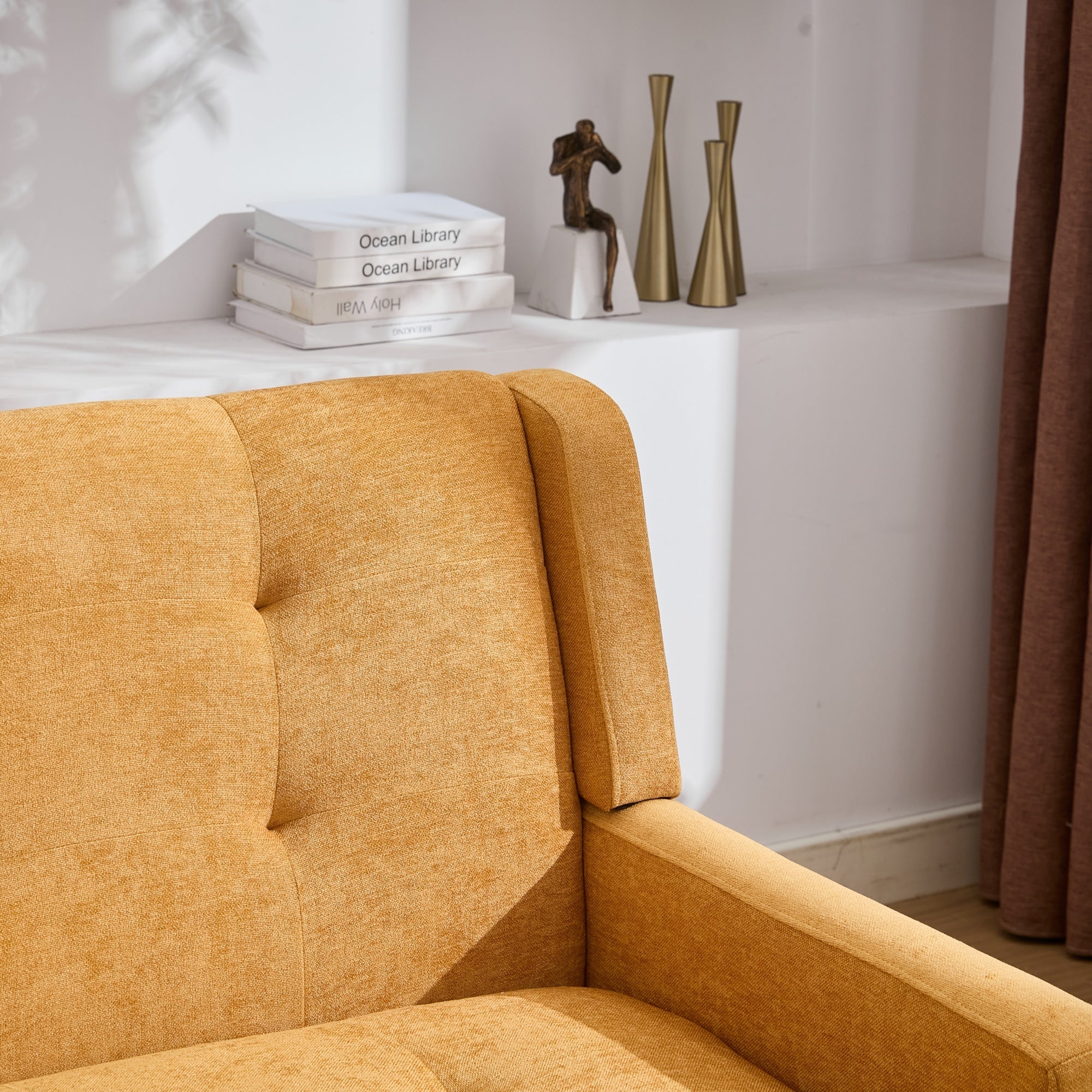 Premium Linen Bench with 2-Seater Tufted Design and Solid Wood Legs, Natural Linen Tone