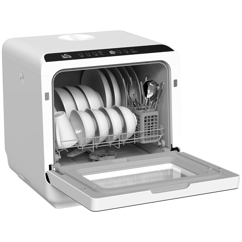 Countertop Dishwasher, Mini 6-Liter Tank 5 Programs LED Display Drying Function, White