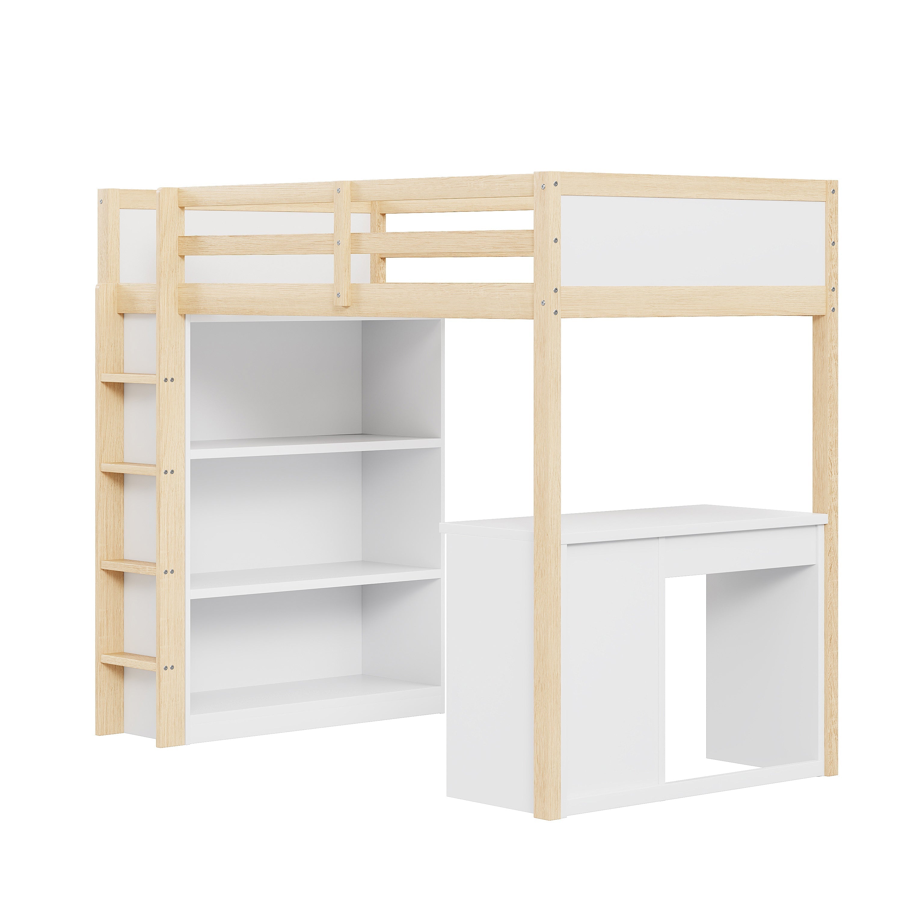 Loft Bed, Multifunctional with Storage & Desk, 90x200cm Wood