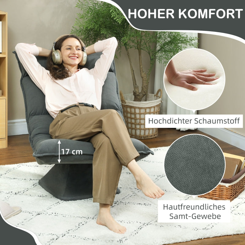 Floor Chair 360° Rotatable, 5-Way Adjustable Backrest, Foldable, Dark Gray