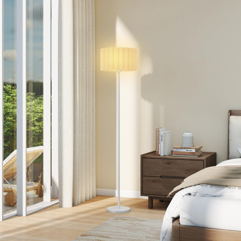 Floor lamp with E27 socket, wave shade, and foot switch for living room and bedroom, white