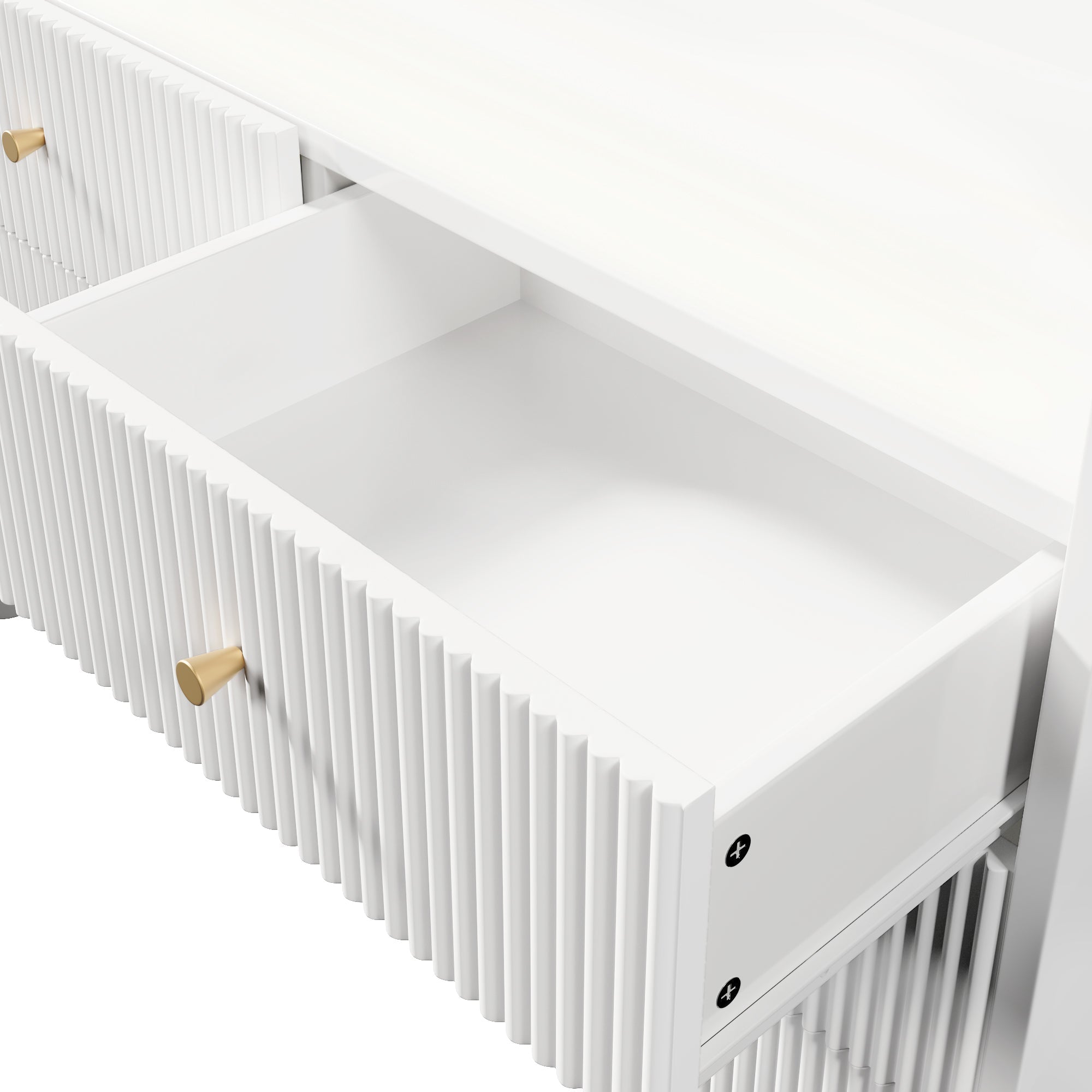 Sideboard, LED Lighting, 6 Drawers, Wave-Shaped Groove, White