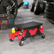 Workshop Stool, Removable Wheels, Storage, Drawer, Red