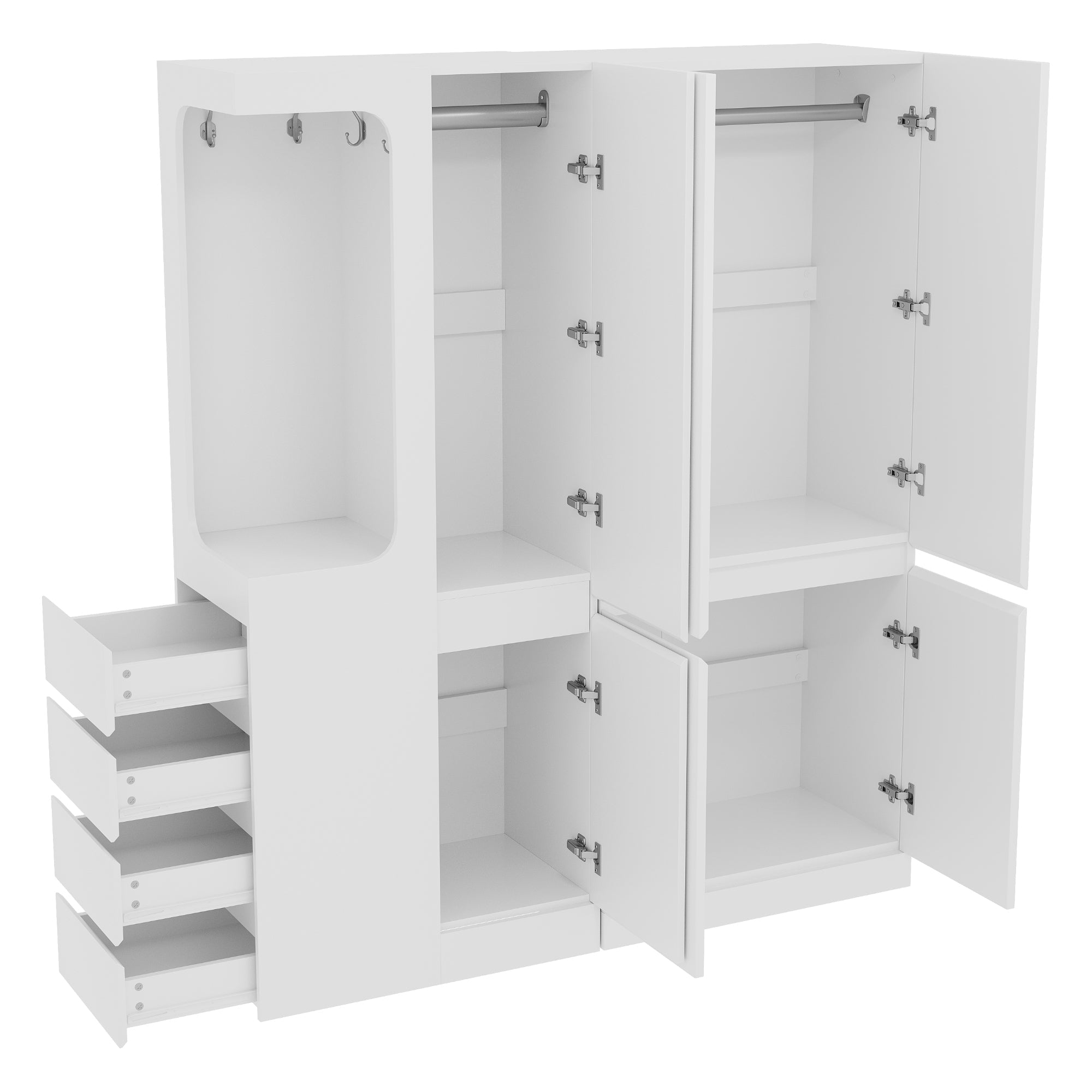 Extra Large Wardrobe with Drawers and Storage Compartments, 140x40x170cm, White