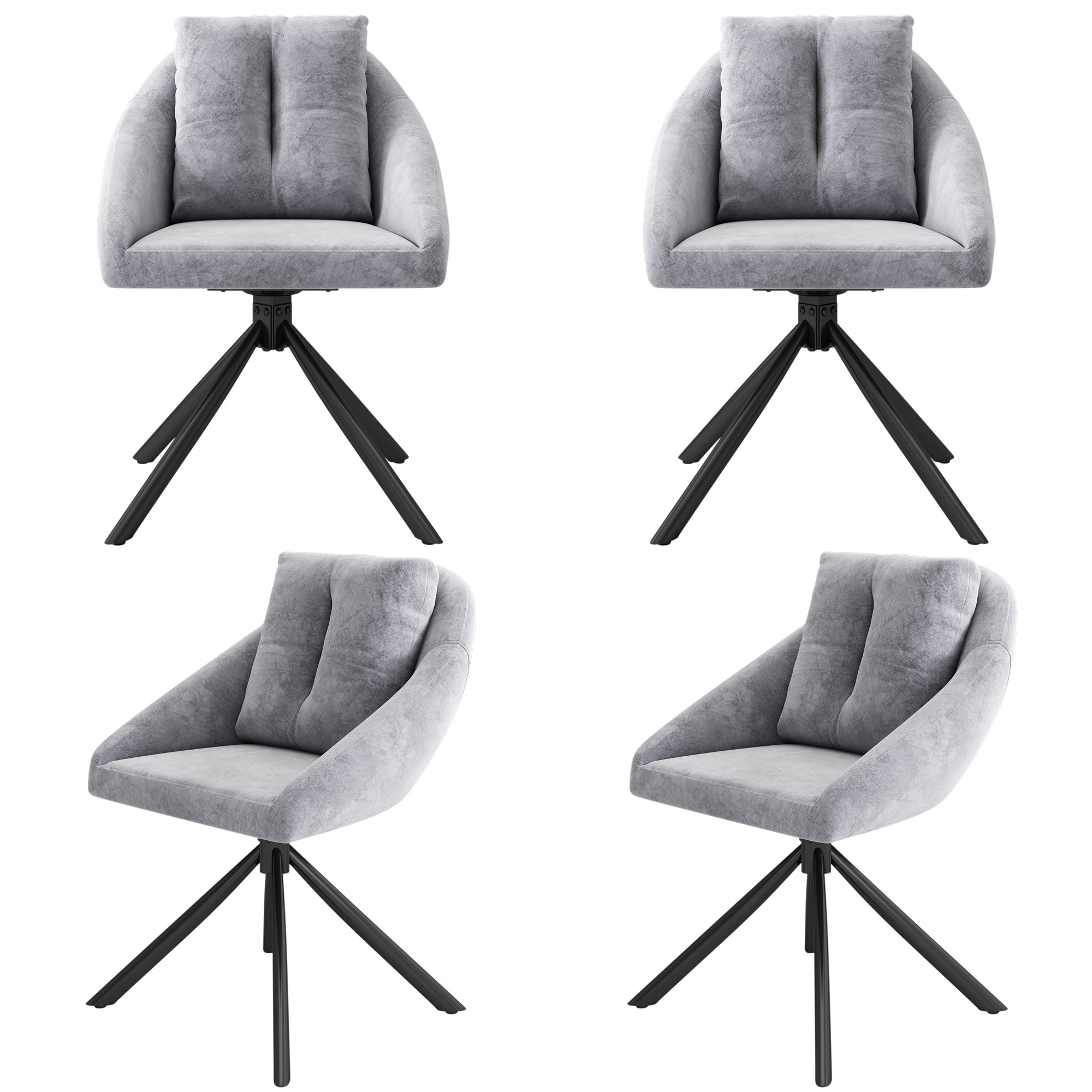 Swivel Dining Chair Set of 4 Ergonomic - Grey Velvet