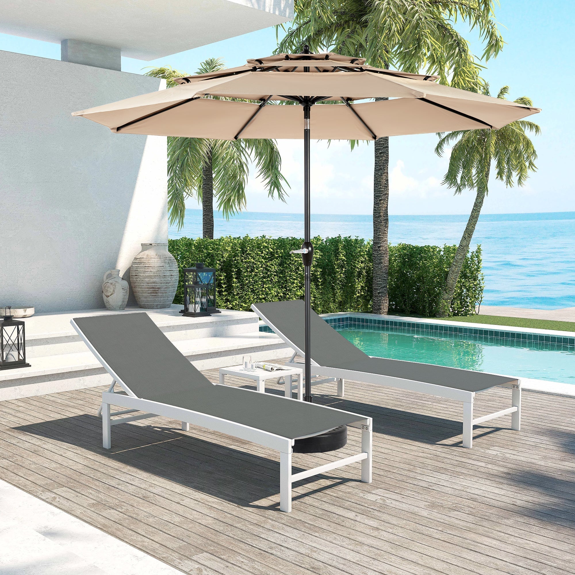 Outdoor Umbrella 14.8 Ft Double Sided Rectangular Large with Crank, Khaki